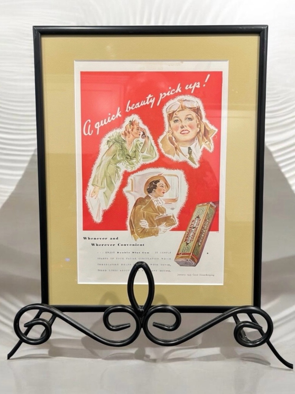 Framed vintage 1935 Good
Housekeeping Wrigley's Double Mint Gum advertisement.